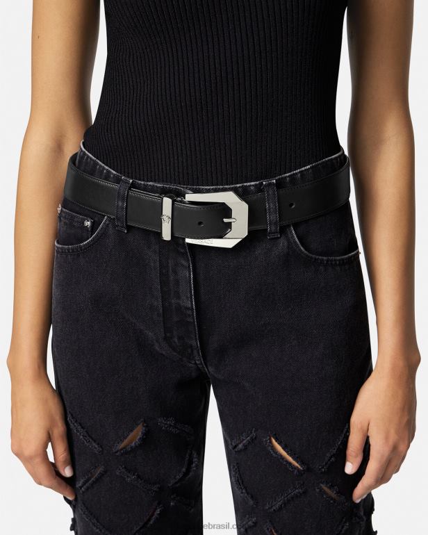 acessórios P2TX534 Versace cinto de couro medusa preto mulheres