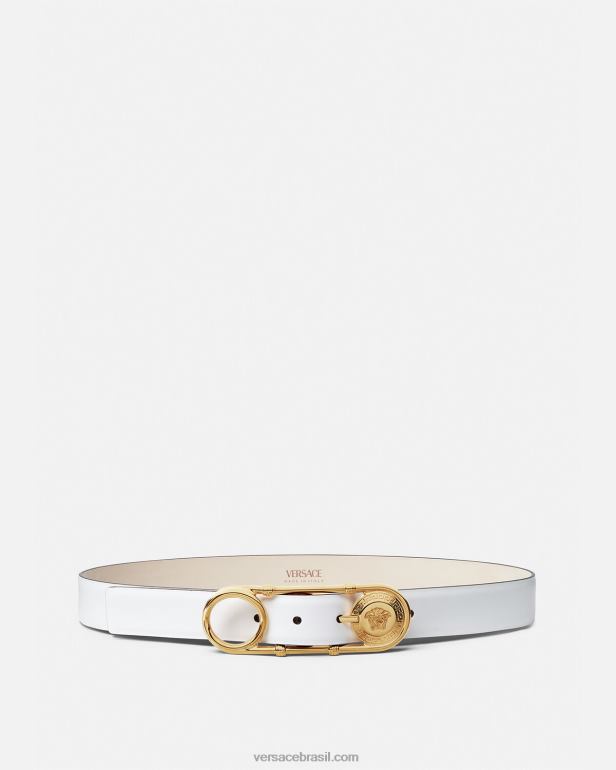acessórios P2TX537 Versace cinto de couro com alfinete de segurança branco mulheres