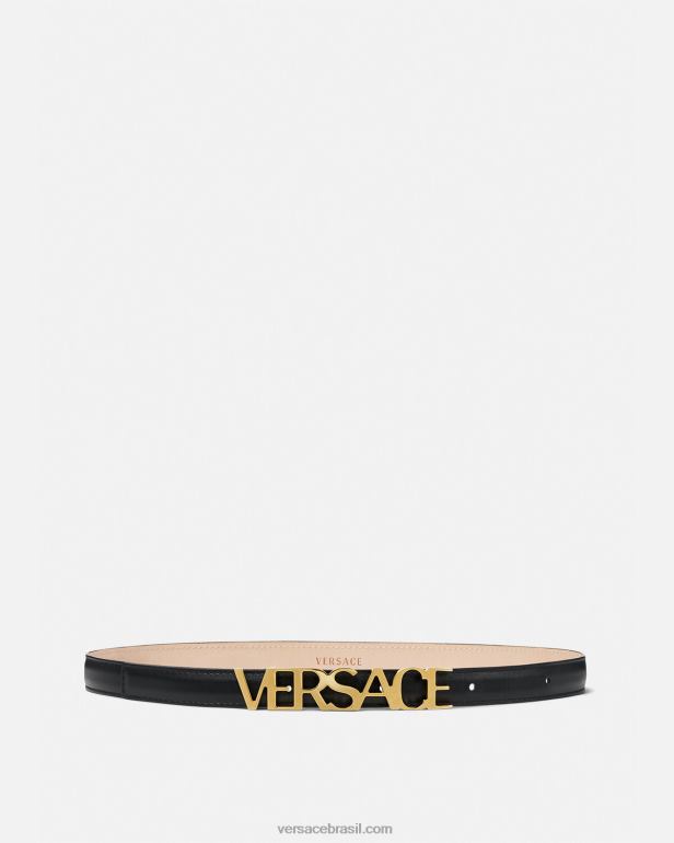 acessórios P2TX538 Versace cinto de couro fino com logotipo preto mulheres