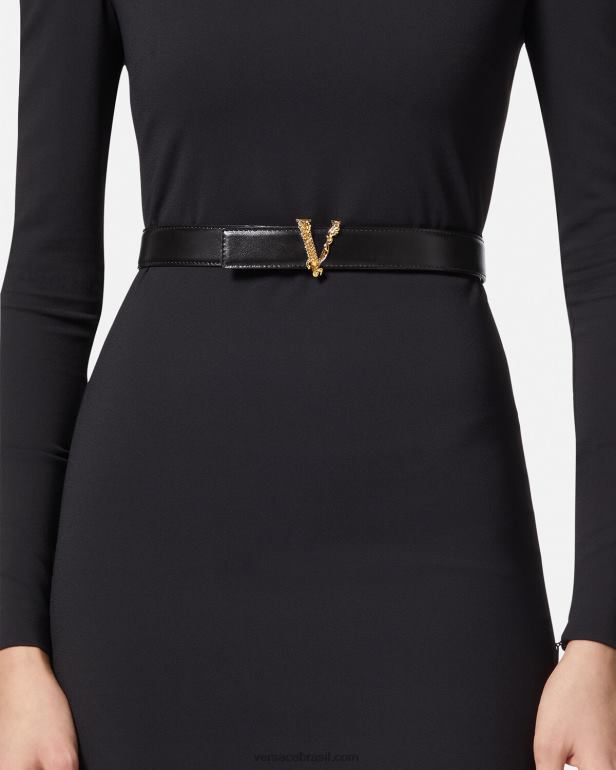 acessórios P2TX539 Versace cinto de couro virtus preto mulheres