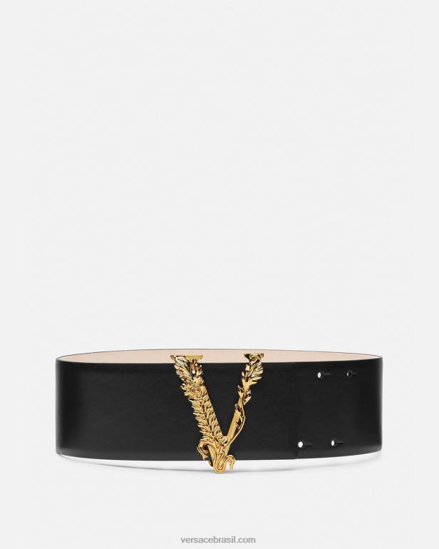 acessórios P2TX542 Versace cinto largo virtus em couro preto mulheres