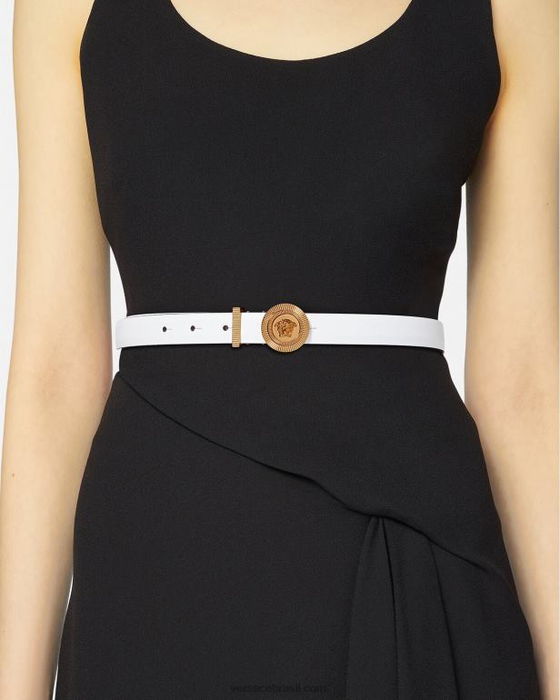 acessórios P2TX547 Versace cinto de couro fino medusa biggie branco mulheres