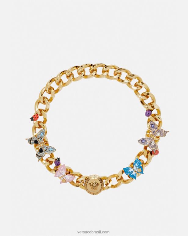 acessórios P2TX713 Versace colar de corrente de borboletas de cristal ouro mulheres