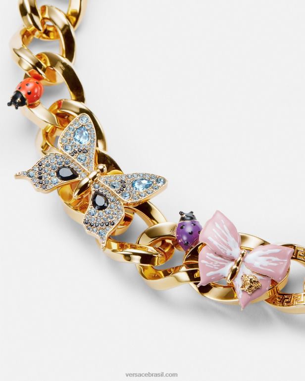 acessórios P2TX713 Versace colar de corrente de borboletas de cristal ouro mulheres