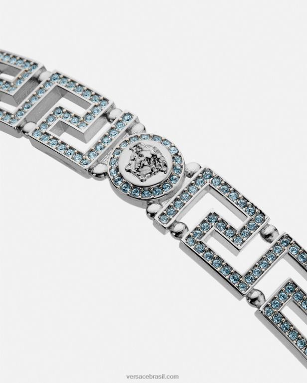 acessórios P2TX720 Versace gargantilha de cristal medusa greca azul claro e metálico mulheres