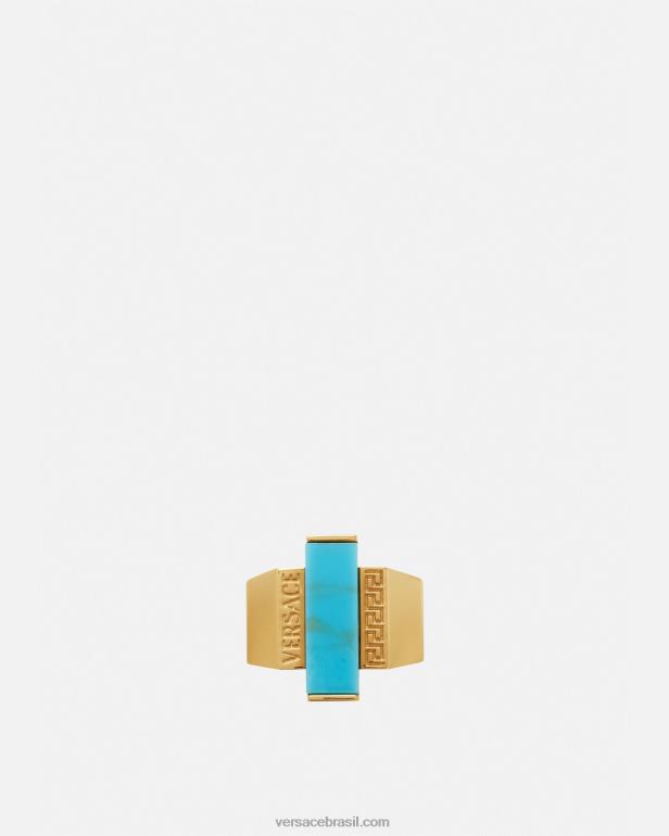 acessórios P2TX721 Versace anel de pedra preciosa turquesa greca ouro e turquesa mulheres