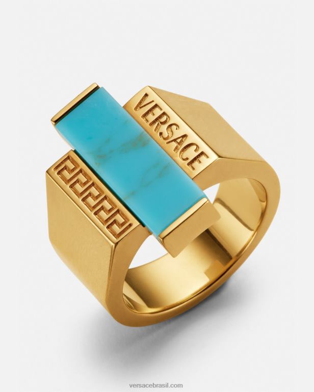 acessórios P2TX721 Versace anel de pedra preciosa turquesa greca ouro e turquesa mulheres
