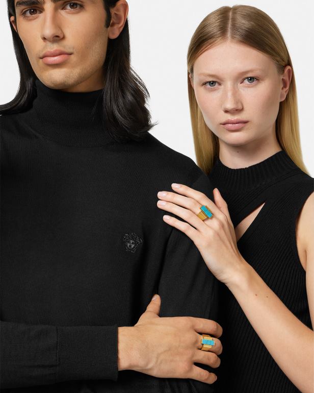 acessórios P2TX721 Versace anel de pedra preciosa turquesa greca ouro e turquesa mulheres