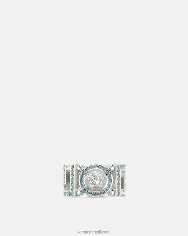 acessórios P2TX723 Versace anel de cristal medusa greca azul claro e metálico mulheres