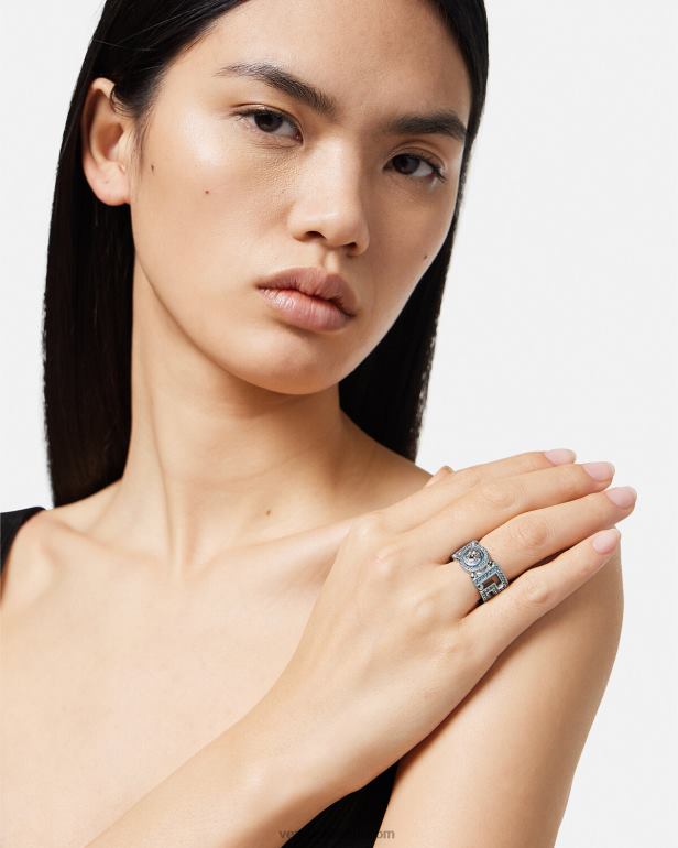 acessórios P2TX723 Versace anel de cristal medusa greca azul claro e metálico mulheres