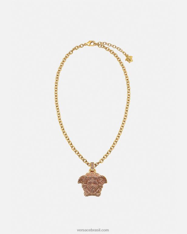 acessórios P2TX725 Versace colar de cristal la medusa rosa e dourado mulheres