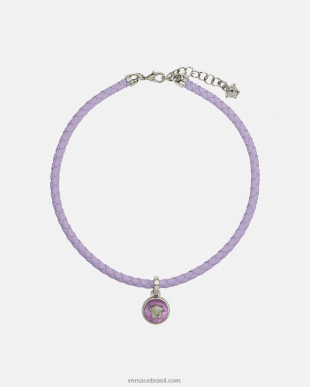 acessórios P2TX728 Versace colar de couro medusa biggie azul claro mulheres