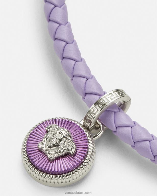 acessórios P2TX728 Versace colar de couro medusa biggie azul claro mulheres