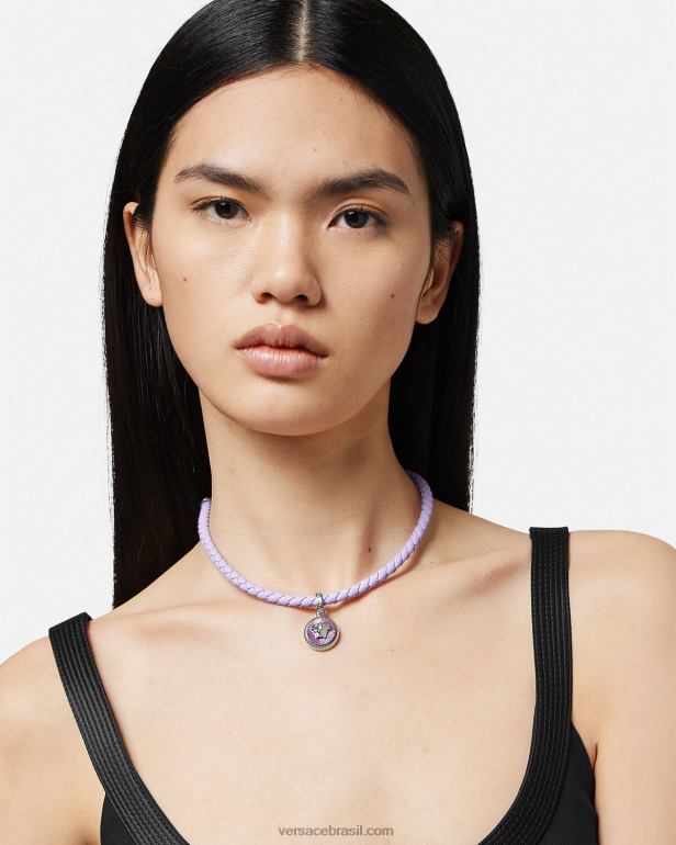 acessórios P2TX728 Versace colar de couro medusa biggie azul claro mulheres