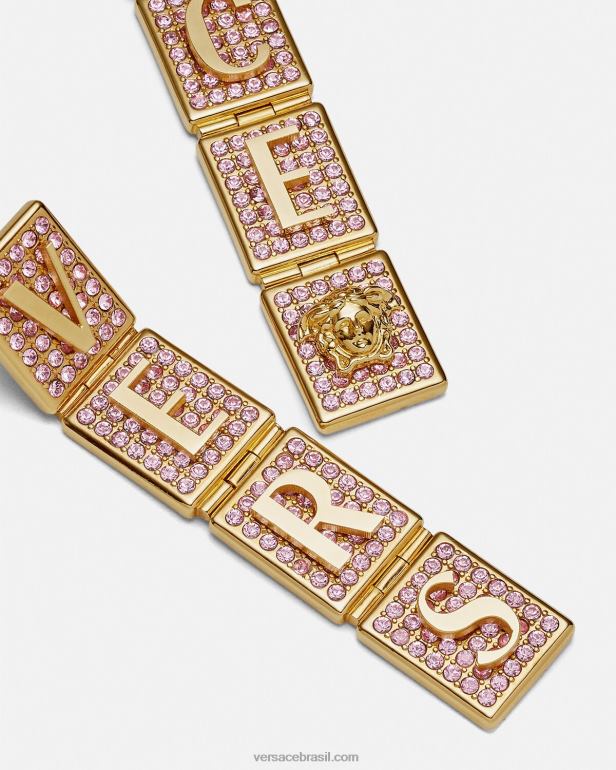 acessórios P2TX735 Versace brincos de azulejos de cristal rosa e dourado mulheres