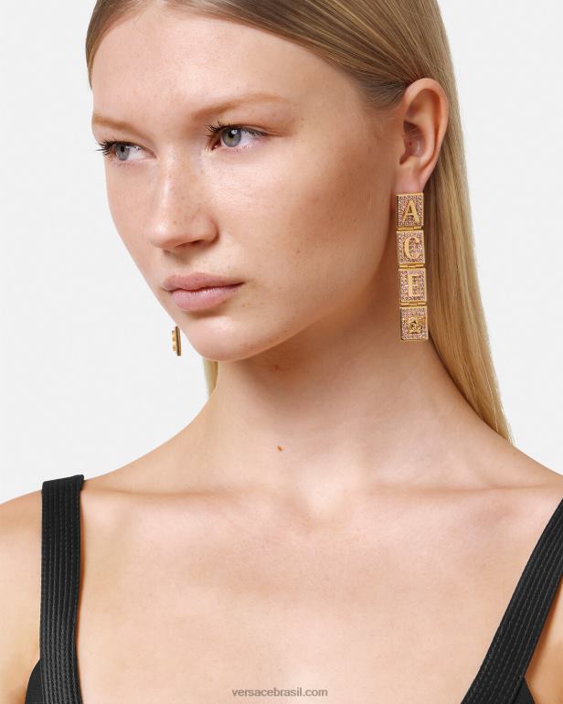 acessórios P2TX735 Versace brincos de azulejos de cristal rosa e dourado mulheres