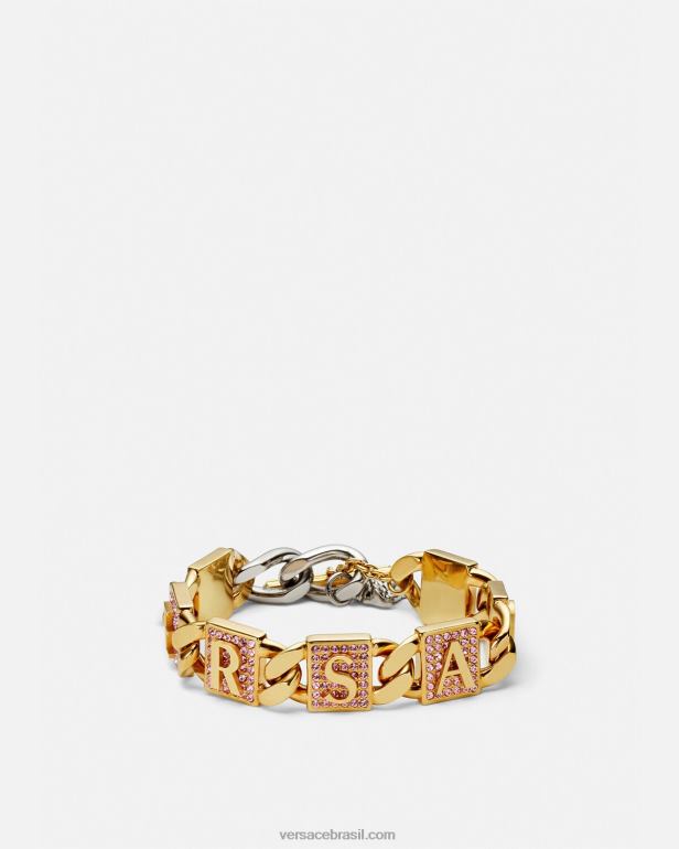 acessórios P2TX738 Versace pulseira de azulejos de cristal rosa e dourado mulheres