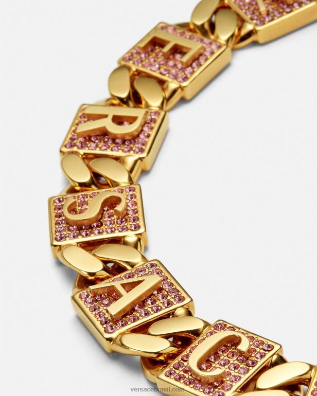 acessórios P2TX738 Versace pulseira de azulejos de cristal rosa e dourado mulheres