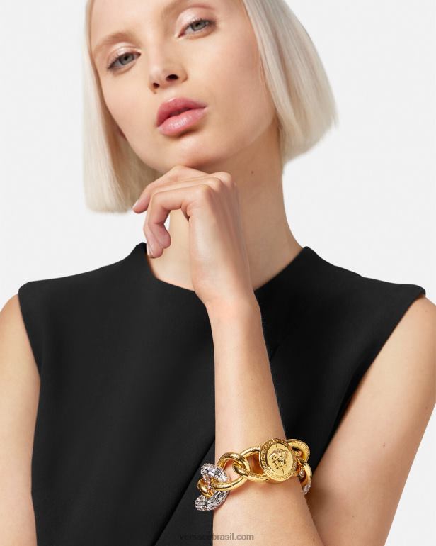 acessórios P2TX740 Versace pulseira de corrente de cristal ouro mulheres