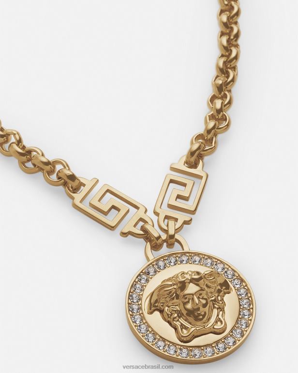acessórios P2TX741 Versace colar de cristal la medusa greca ouro mulheres