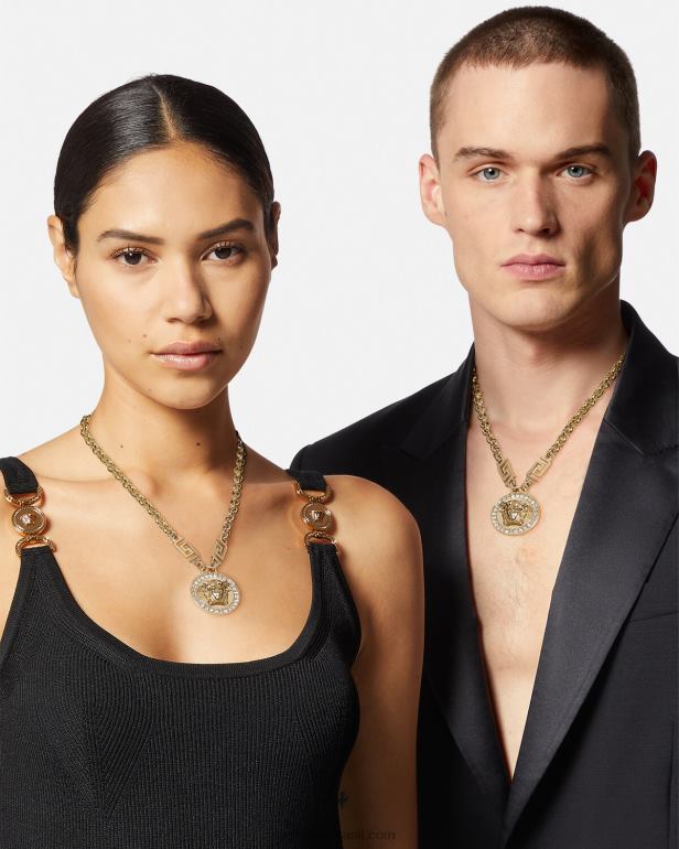 acessórios P2TX741 Versace colar de cristal la medusa greca ouro mulheres