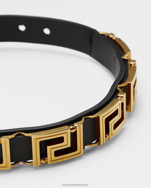acessórios P2TX746 Versace gargantilha de couro Greca preto mulheres