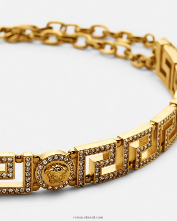 acessórios P2TX747 Versace gargantilha de cristal medusa greca ouro mulheres