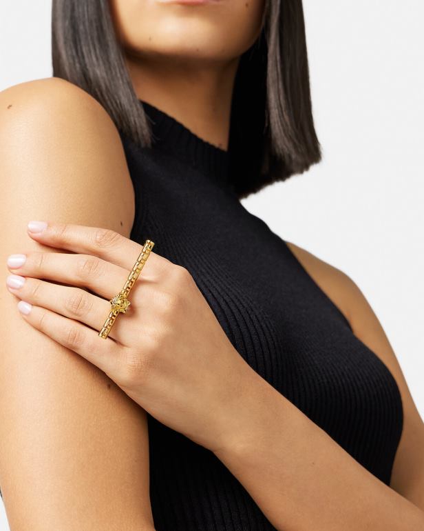 acessórios P2TX754 Versace Greca anel duplo ouro mulheres