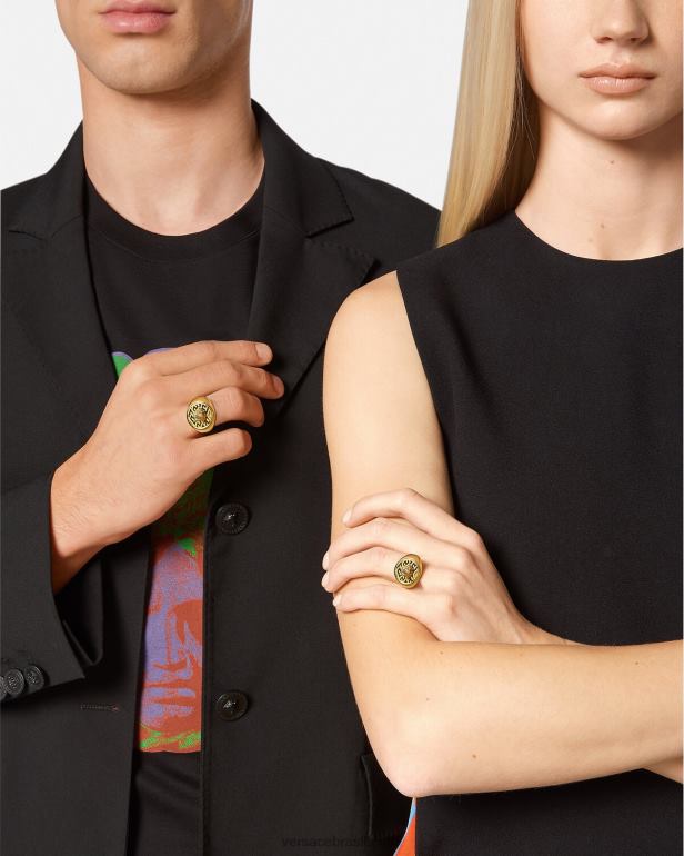 acessórios P2TX763 Versace anel medusa la greca ouro mulheres