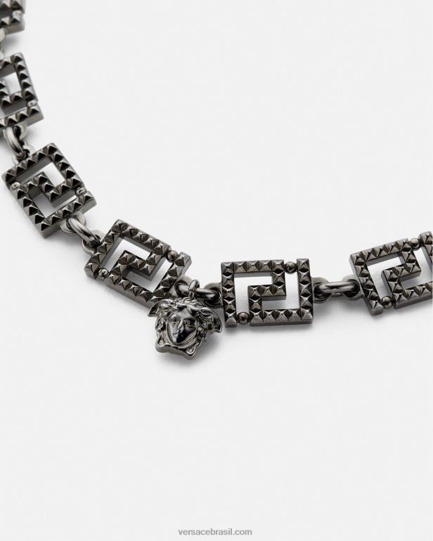 acessórios P2TX764 Versace colar Greca com tachas prata mulheres