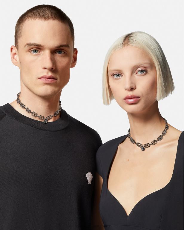acessórios P2TX764 Versace colar Greca com tachas prata mulheres