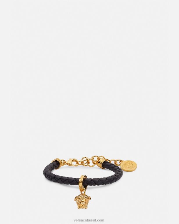 acessórios P2TX767 Versace pulseira de couro trançado medusa preto mulheres