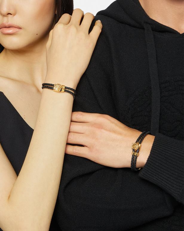 acessórios P2TX768 Versace pulseira de couro trançado medusa ouro mulheres