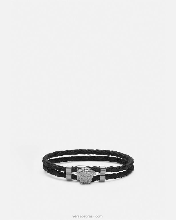 acessórios P2TX769 Versace pulseira de couro trançado medusa preto mulheres