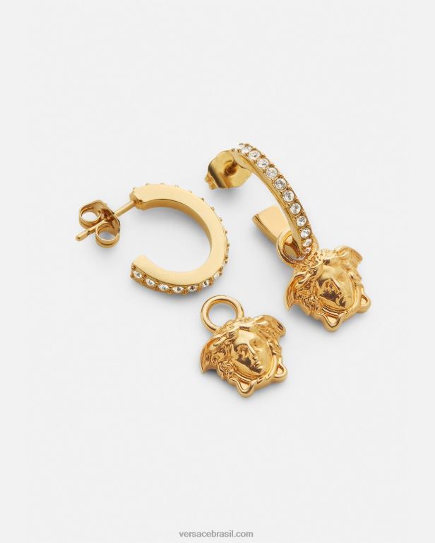 acessórios P2TX788 Versace brincos de argola de cristal la medusa ouro mulheres