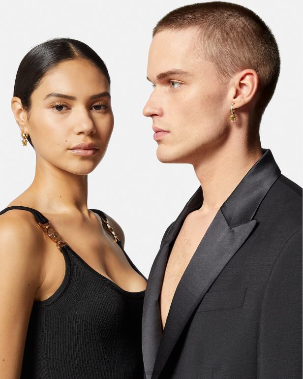 acessórios P2TX788 Versace brincos de argola de cristal la medusa ouro mulheres