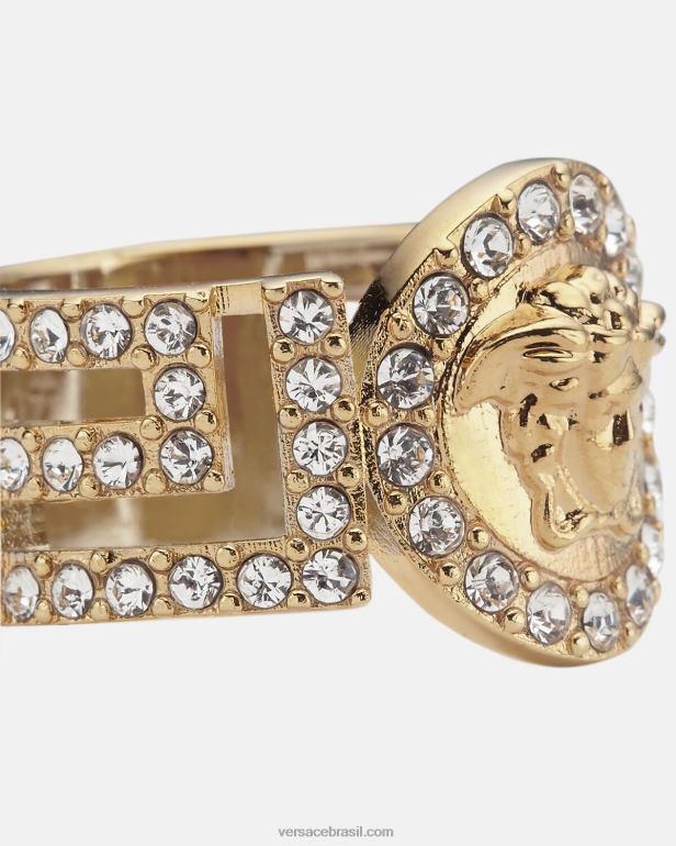acessórios P2TX789 Versace anel de cristal la medusa ouro mulheres