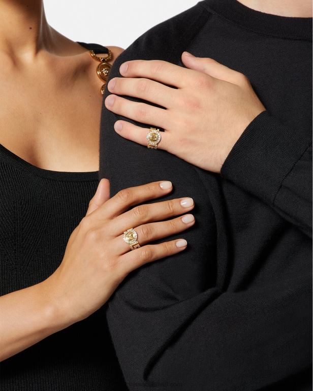 acessórios P2TX789 Versace anel de cristal la medusa ouro mulheres