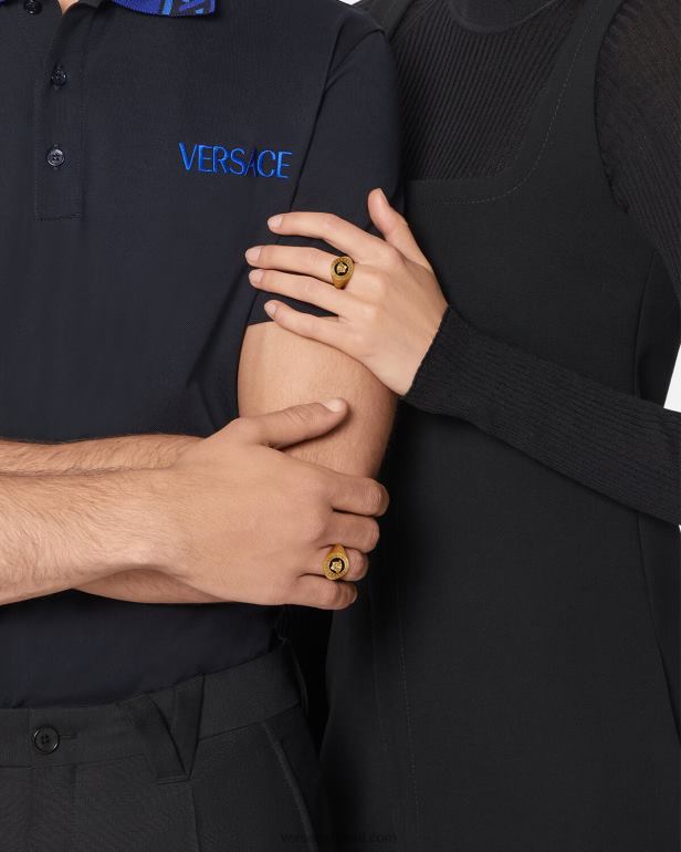 acessórios P2TX791 Versace anel de sinete esmaltado medusa ouro Preto mulheres