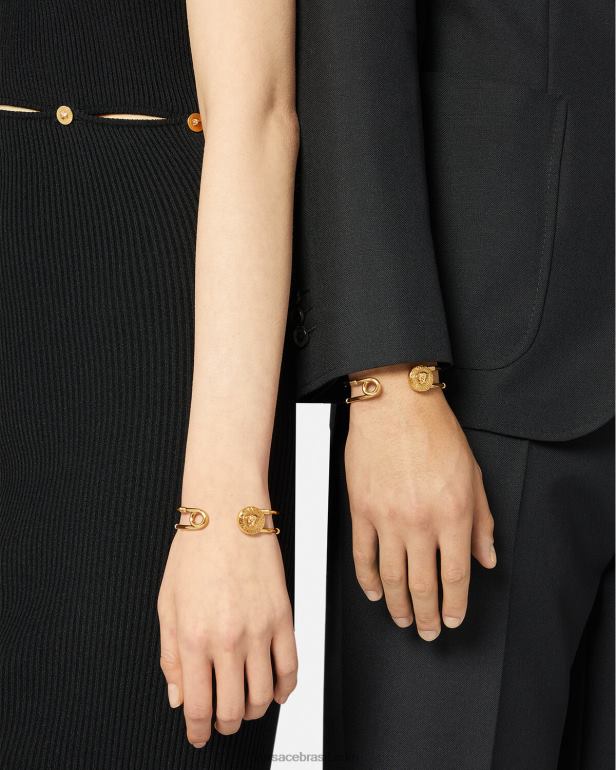 acessórios P2TX792 Versace pulseira de alfinete de segurança ouro mulheres