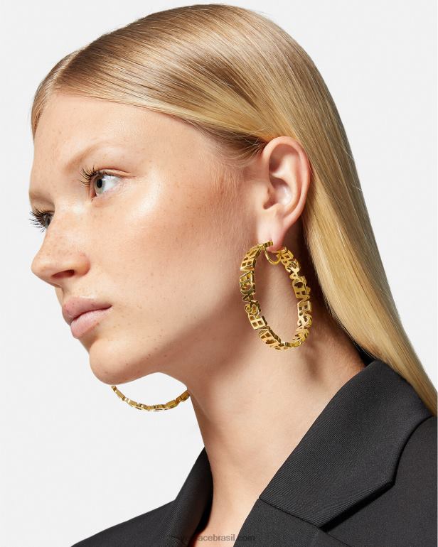 acessórios P2TX803 Versace brincos de argola com logotipo ouro mulheres