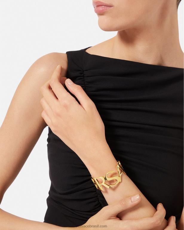 acessórios P2TX806 Versace pulseira com logo ouro mulheres