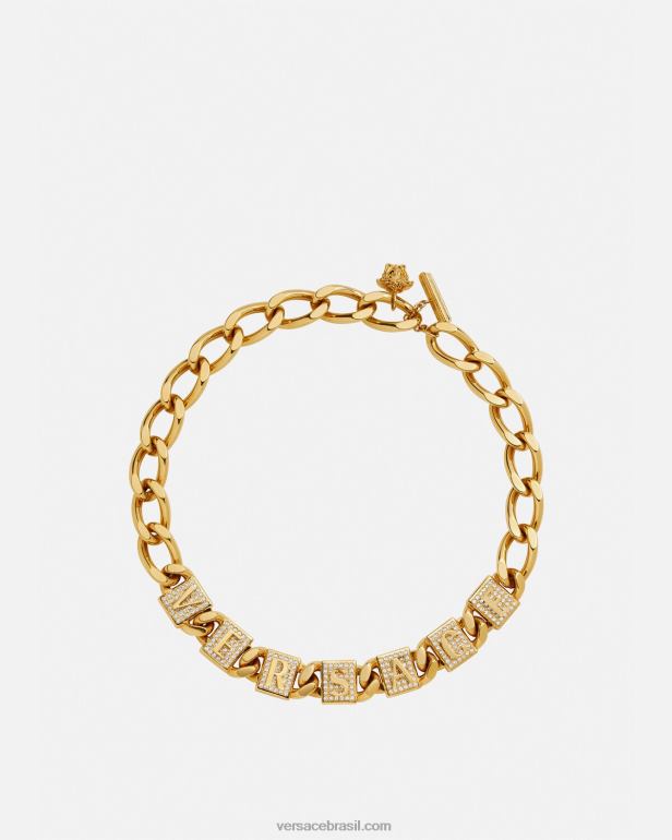 acessórios P2TX807 Versace colar de azulejos de cristal ouro mulheres