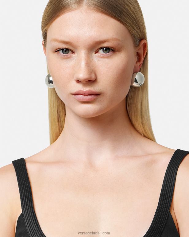 acessórios P2TX808 Versace brincos de azulejos de esfera prata mulheres