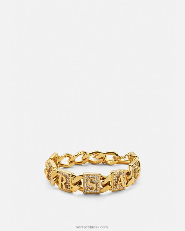 acessórios P2TX811 Versace pulseira de azulejos de cristal ouro mulheres