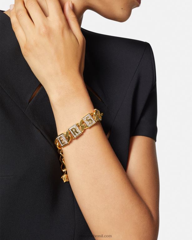 acessórios P2TX811 Versace pulseira de azulejos de cristal ouro mulheres