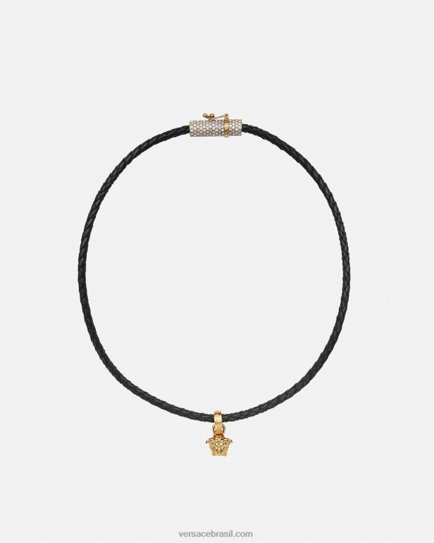 acessórios P2TX812 Versace colar de couro medusa de cristal preto mulheres