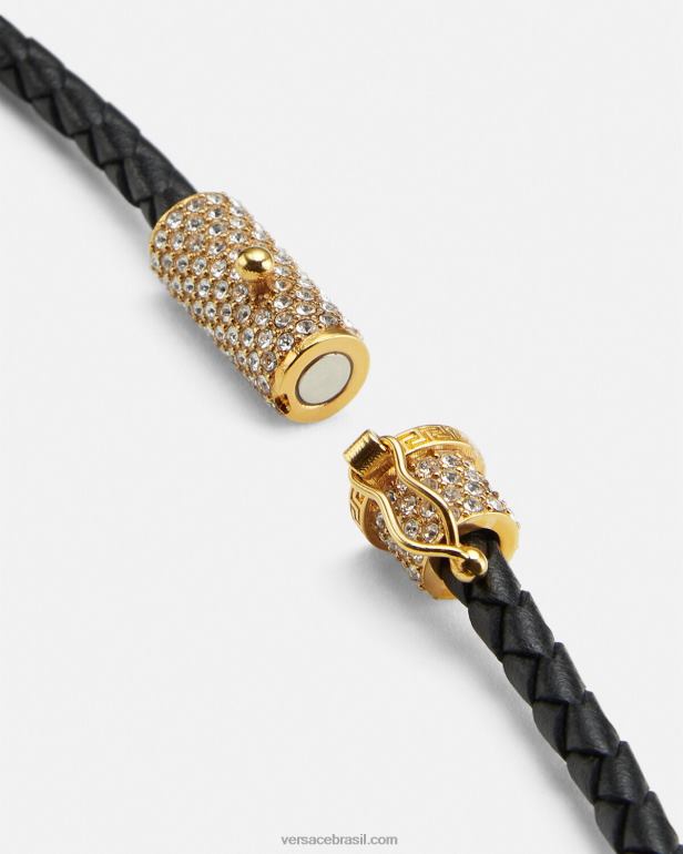 acessórios P2TX812 Versace colar de couro medusa de cristal preto mulheres