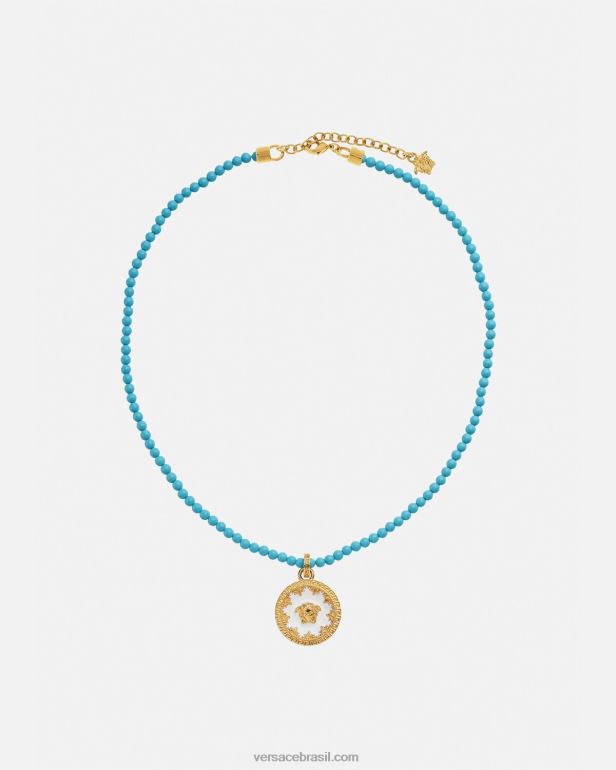 acessórios P2TX817 Versace colar de contas de placa de medusa turquesa mulheres