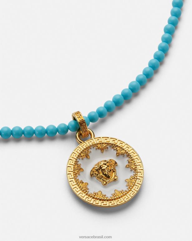 acessórios P2TX817 Versace colar de contas de placa de medusa turquesa mulheres